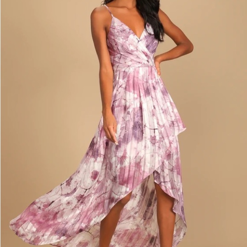 COPY - Lulus An Enchanting Dream Purple Multi Print High-Low Maxi Dress Medium